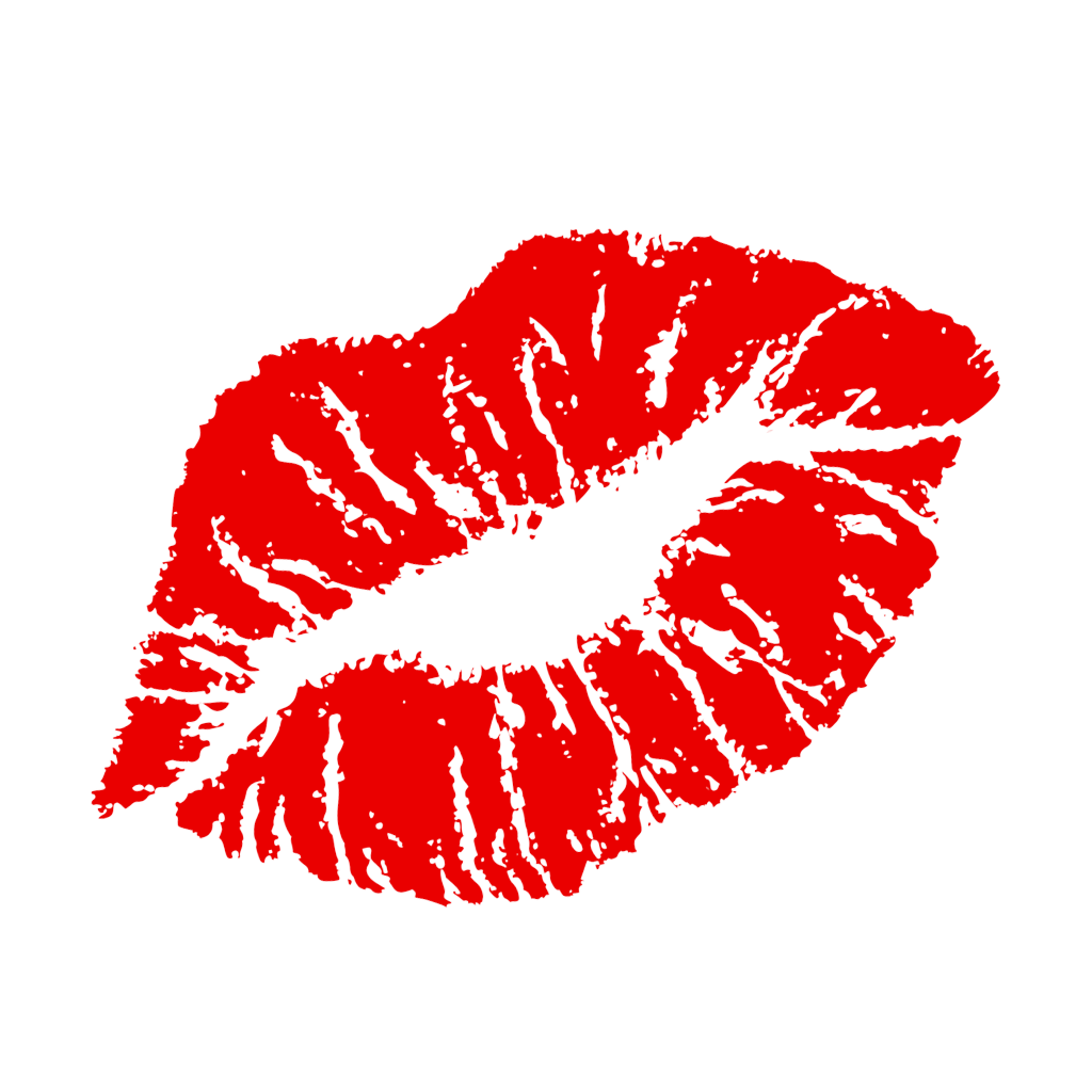 Boca con labios rojos estampada en fondo negro.