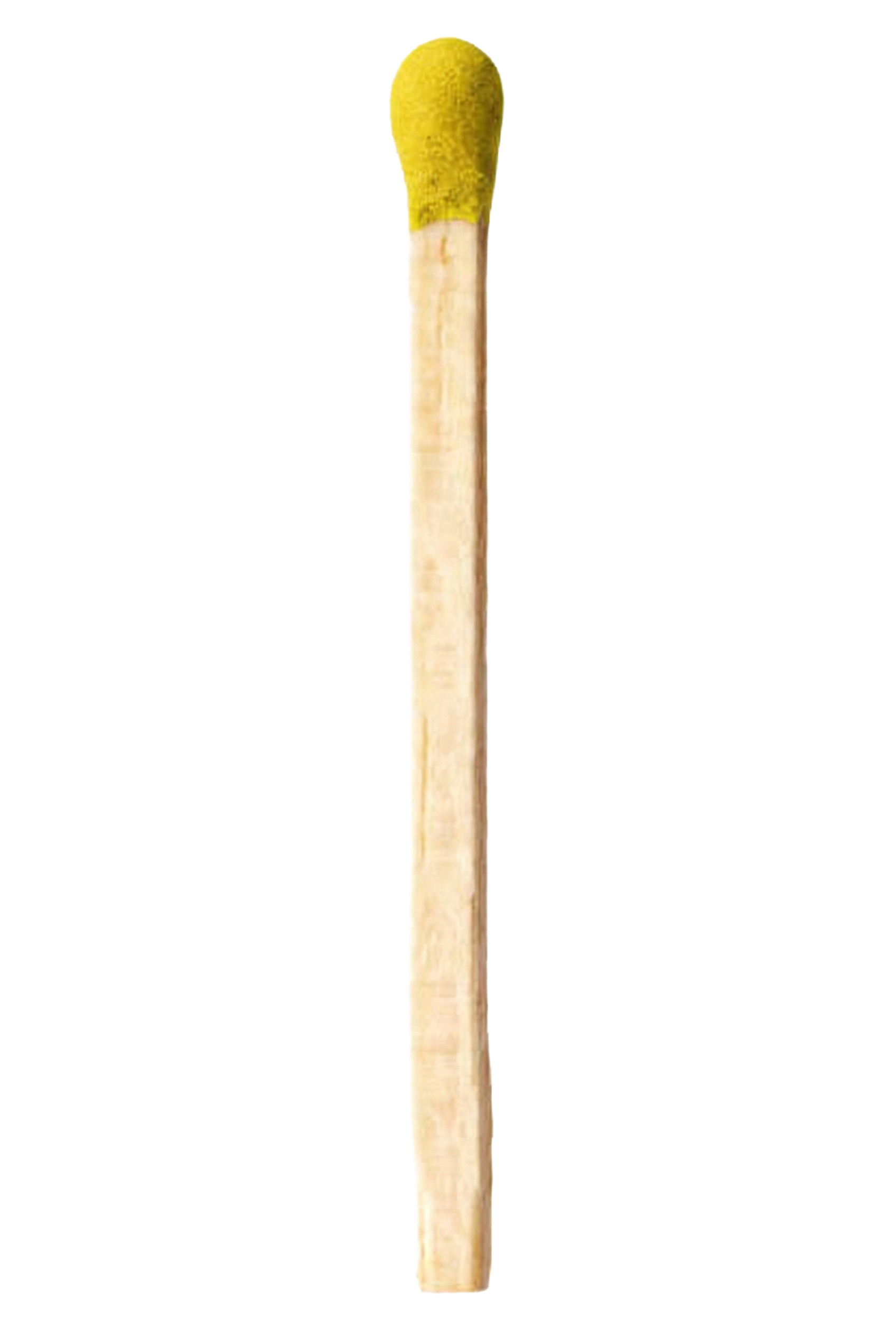 Cerillo encendido con llama amarilla y cera amarilla en la punta.