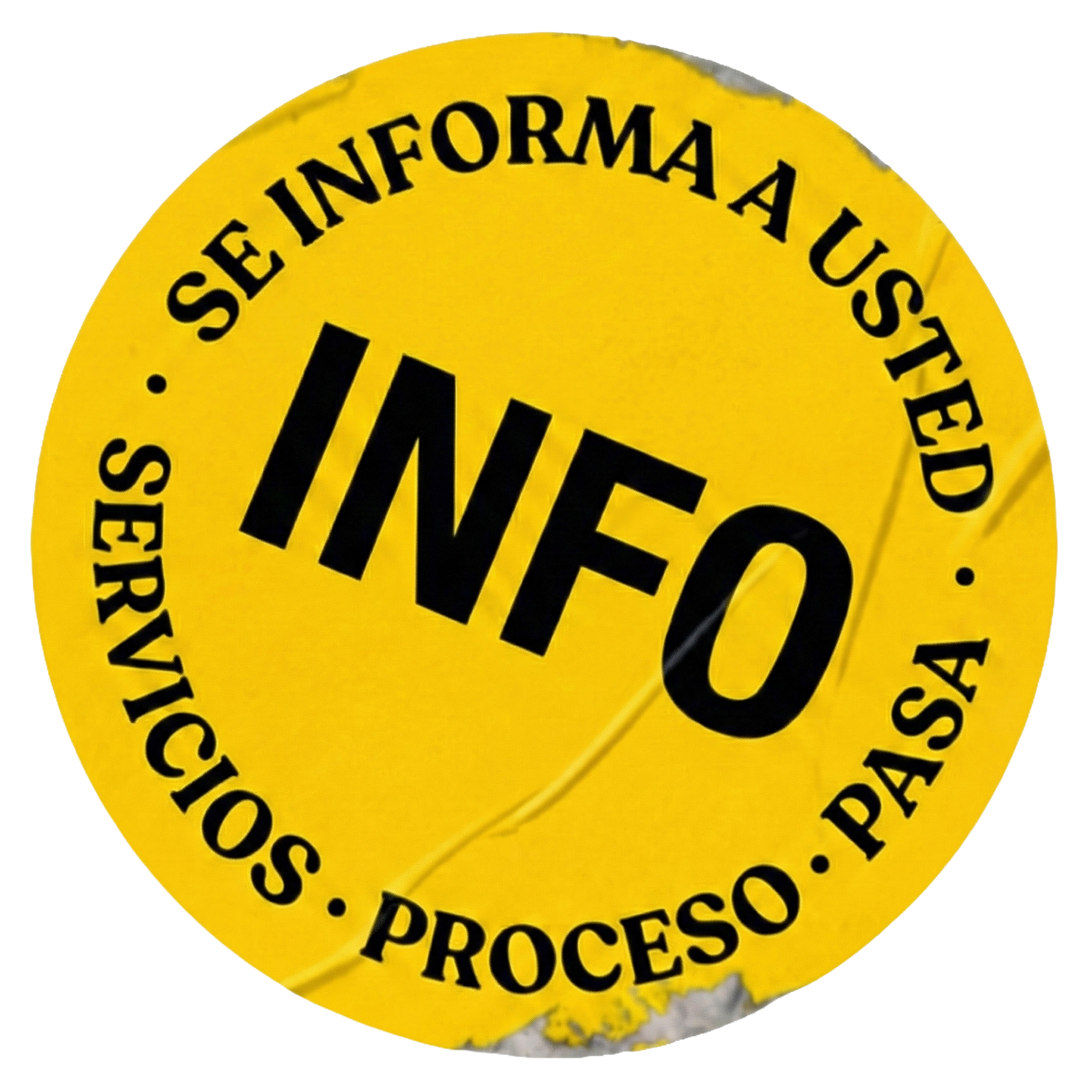 Icono amarillo con texto en negro que dice 'SE INFORMA A USTED', 'SERVICIOS', 'PROCESO', 'PAS' y centro con la palabra 'INFO' en letras grandes.
