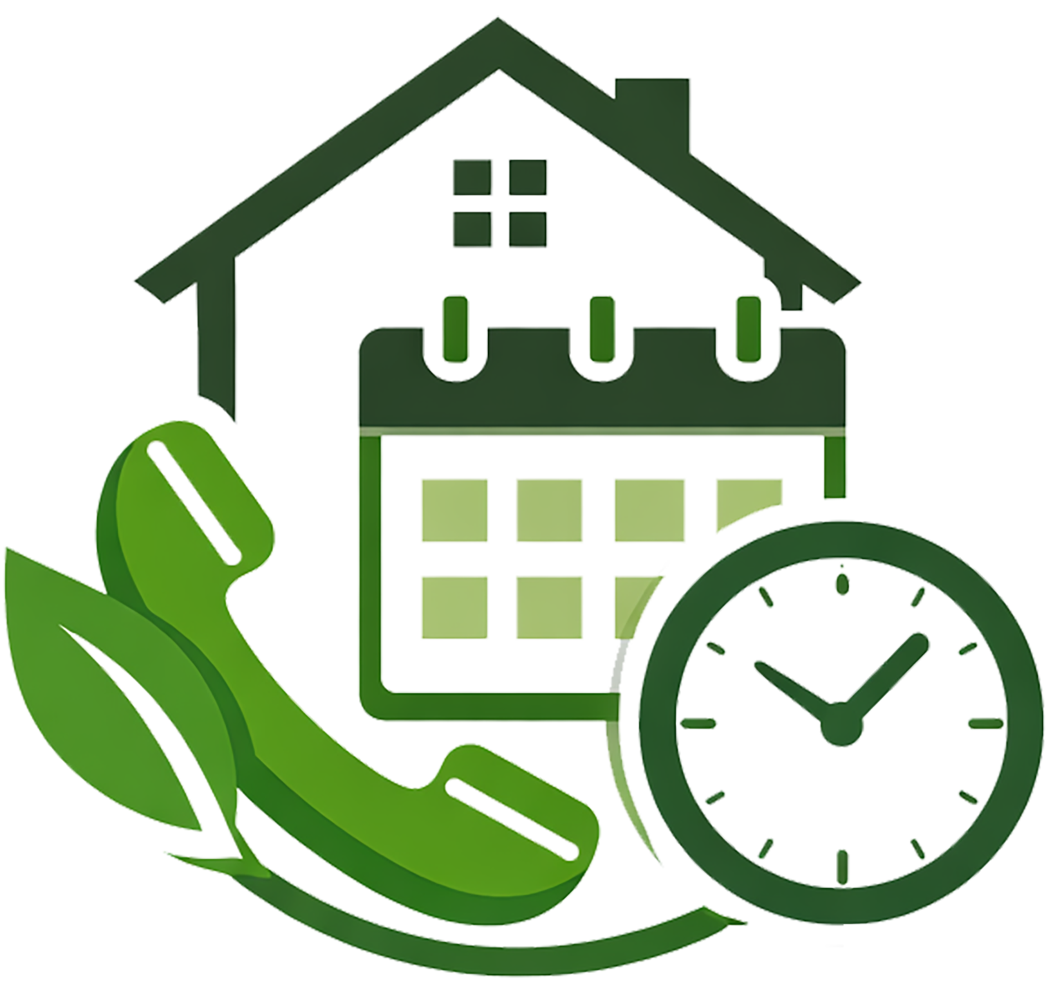 Graphic of a house and phone with calendar representing that customers have access to services whenever needed upon request