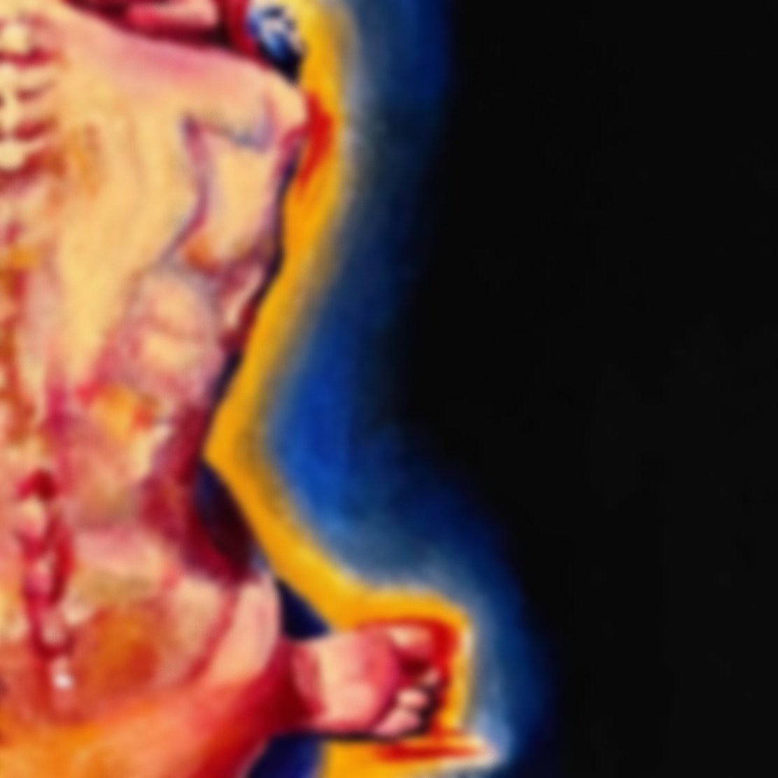 Close-up of vibrant painted back with a blurred background.