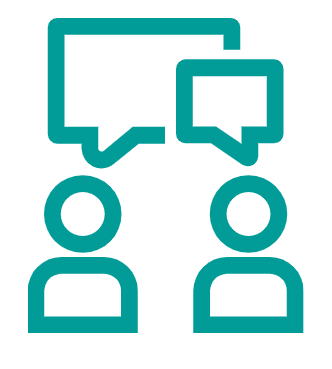 Icon of two people having a conversation with speech bubbles above their heads