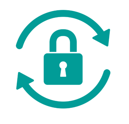 Icon of an unlocked padlock with circular arrows around it, symbolizing security or refresh