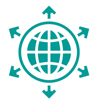 Icon of a globe with four arrows pointing outward in all directions.