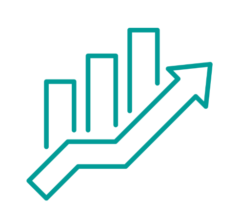 Line graph with upward trending arrow and bar chart indicating growth or increase.