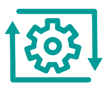 Icon of a gear inside a square with arrows indicating process or settings.
