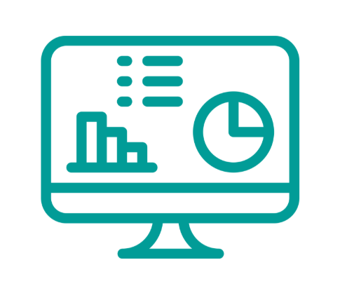 Icon of a computer monitor displaying graphs and charts.