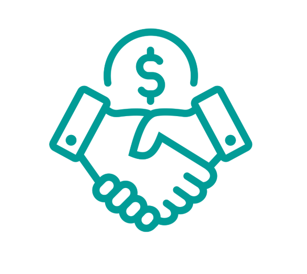 Handshake with a dollar sign above it, symbolizing financial agreement or deal.