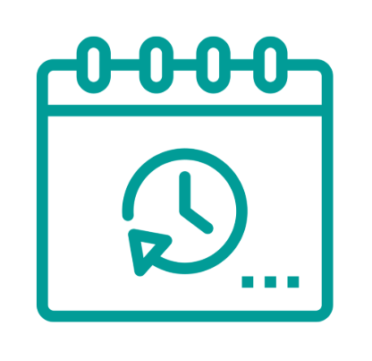 Icon of a calendar with a clock and a clockwise arrow inside it.