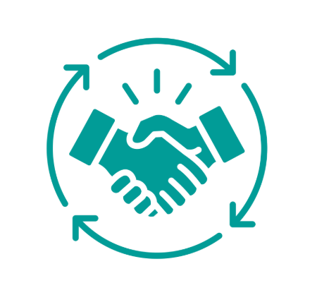 Icon of two hands shaking surrounded by circular arrows.
