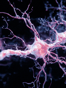 Close-up of a neuron with branching dendrites, highlighting neural connections in the brain.