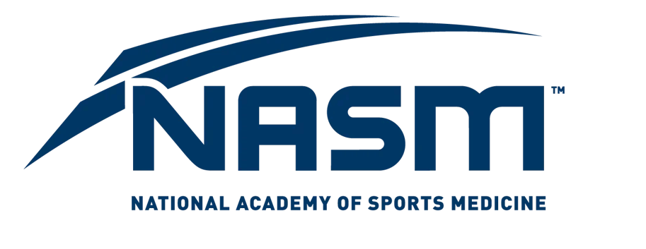 Logo of the National Academy of Sports Medicine (NASM) featuring three stylized curved lines and the acronym NASM with the full name underneath.