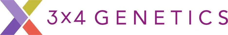 3x4 Genetics logo with purple, green, orange, and gray elements.