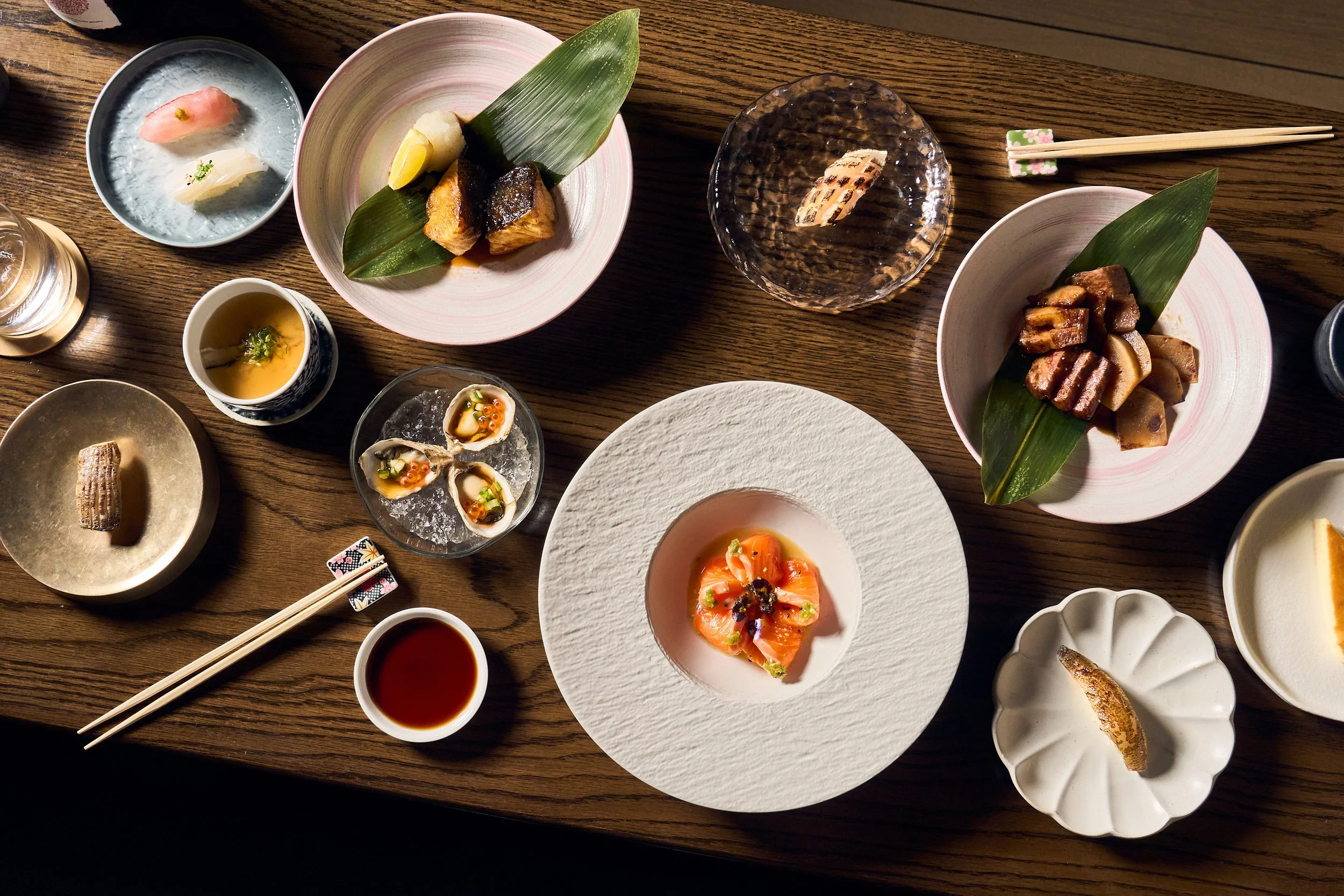 Sushi and Sake food spread at Kappo Tsan in Orlando, FL