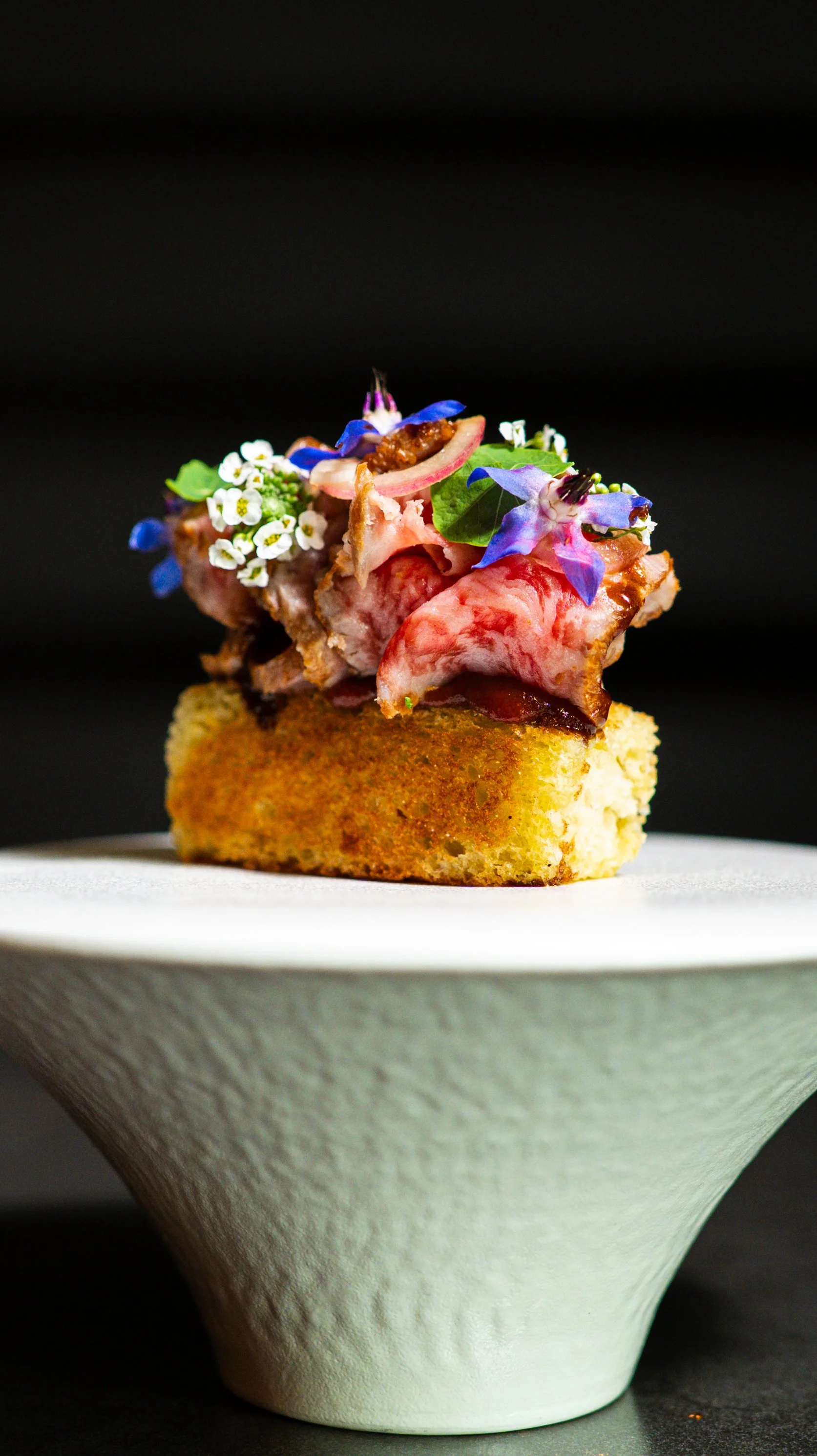 Photo of Wagyu Toast on a white ceramic plate at Kosen, Tampa