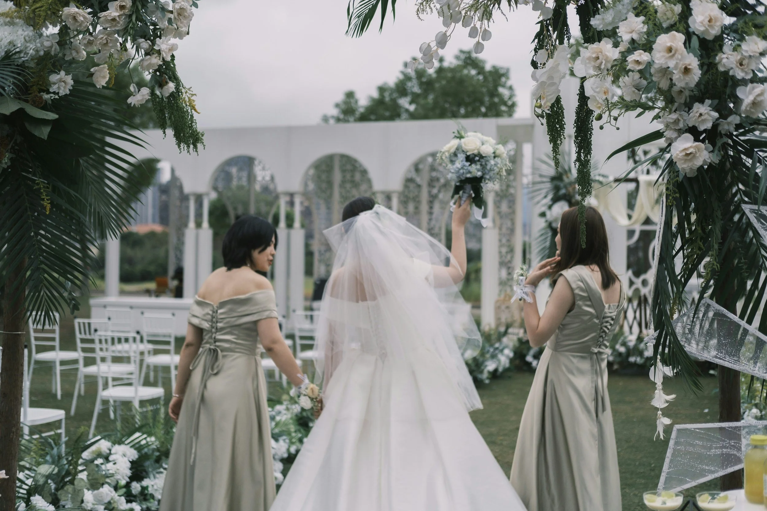 Bride throwing the bouquet