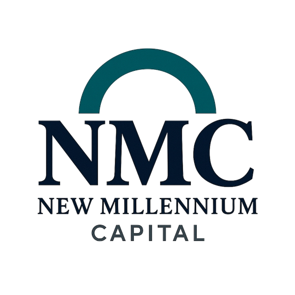 Logo of New Millennium Capital featuring a stylized arch and the text "NMC" and "New Millennium Capital".