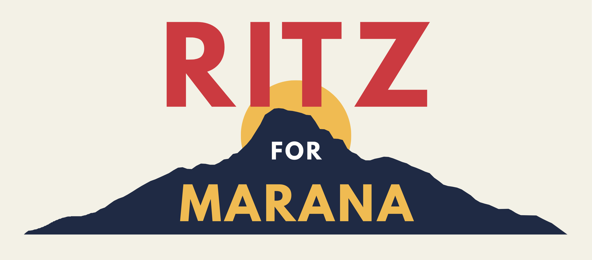Campaign logo for Ritz For Marana with the words "RITZ FOR MARANA" over a silhouette of a mountain with the sun behind it.