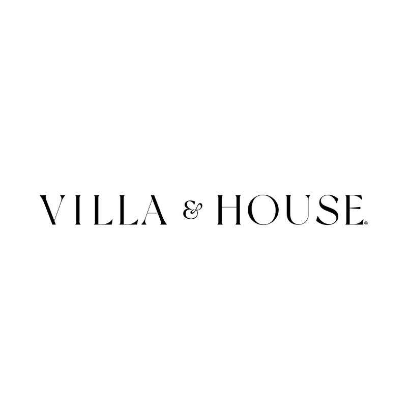 Logo with the words 'VILLA & HOUSE' in black text on a white background