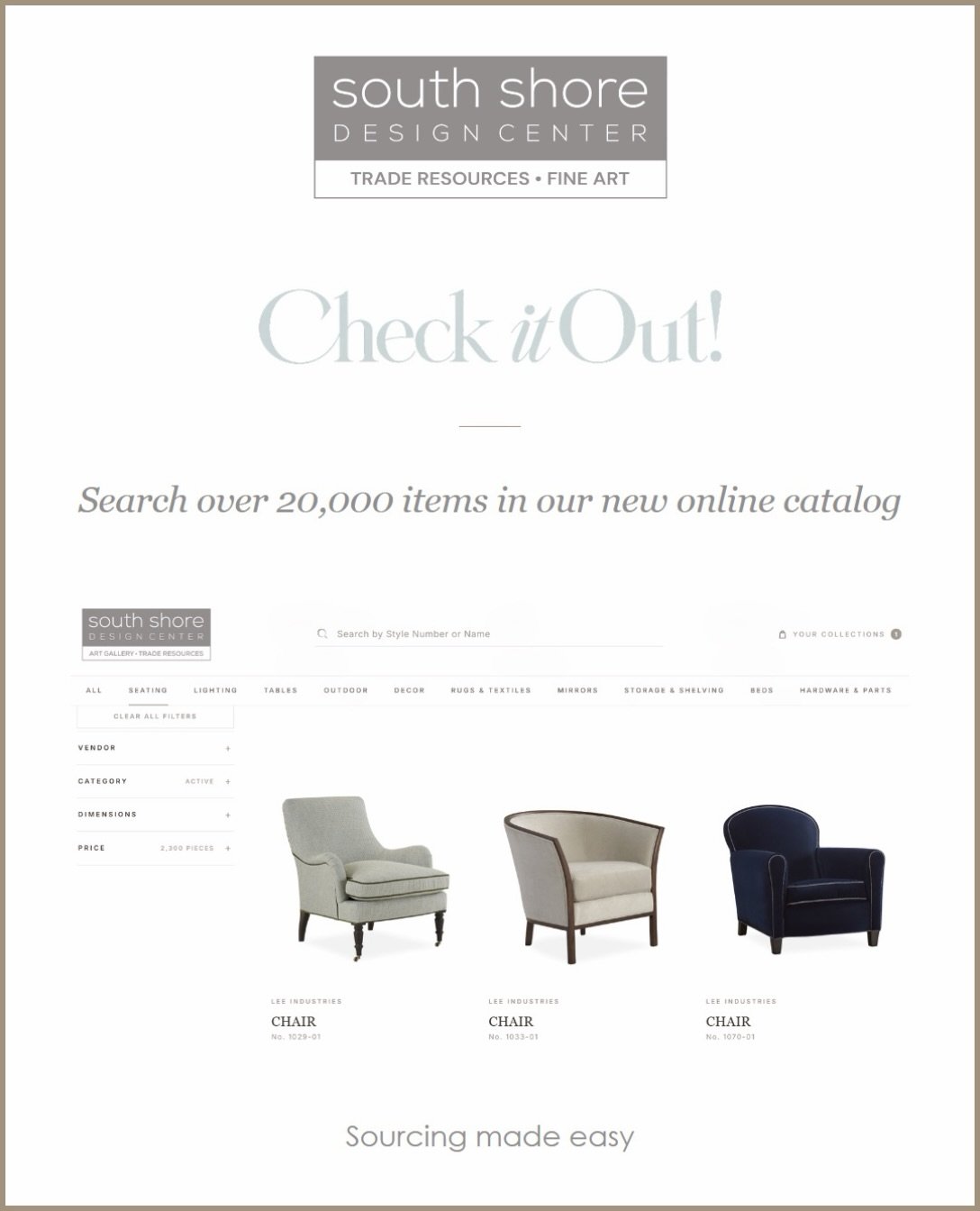 Excited to launch our new online catalog that makes sourcing much easier! Check it out at  southshoredesigncenter.com  in the member area!
