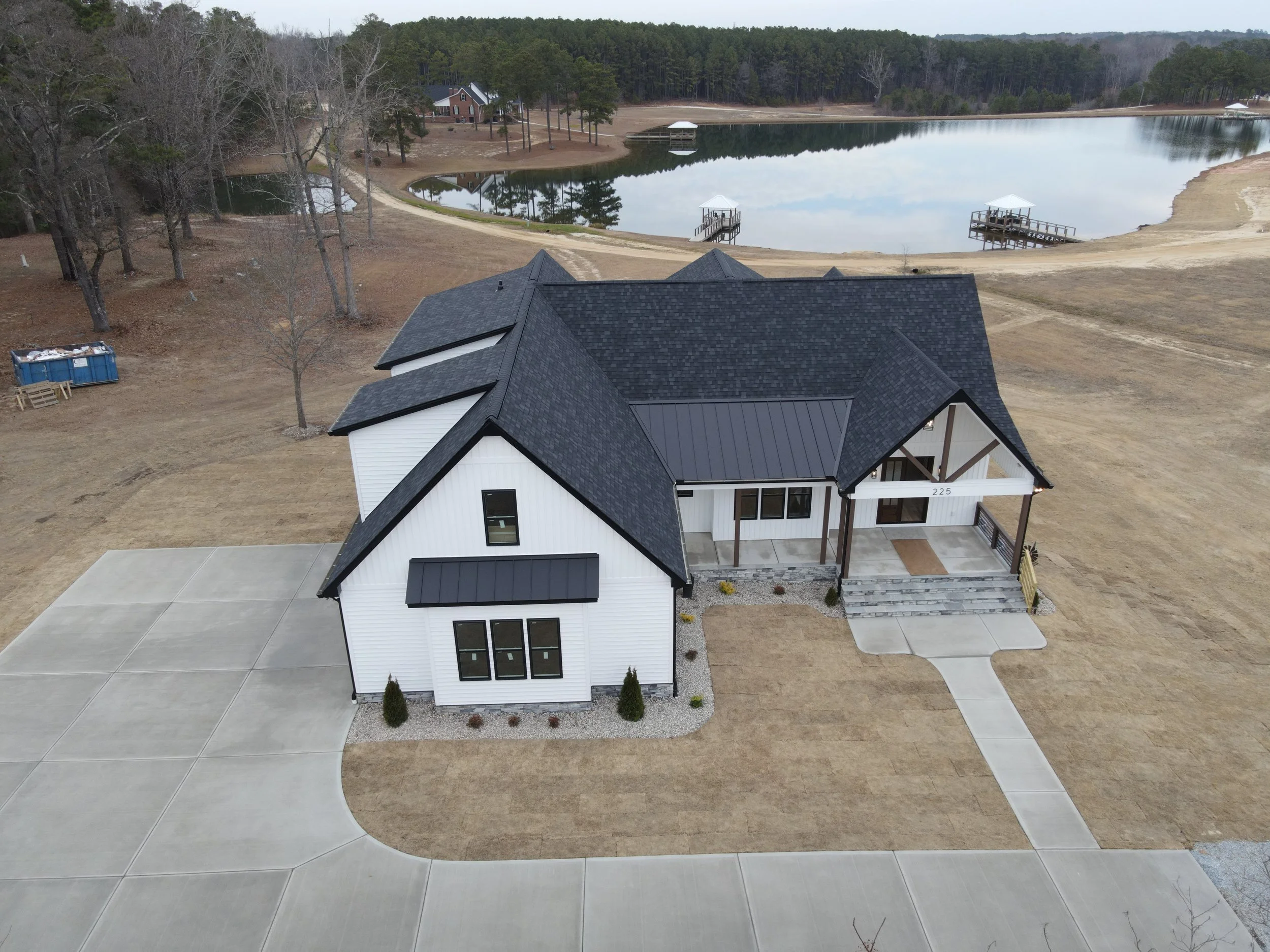 Aerial view of custom home new construction in Johnson county NC by Patterson building group LLC
