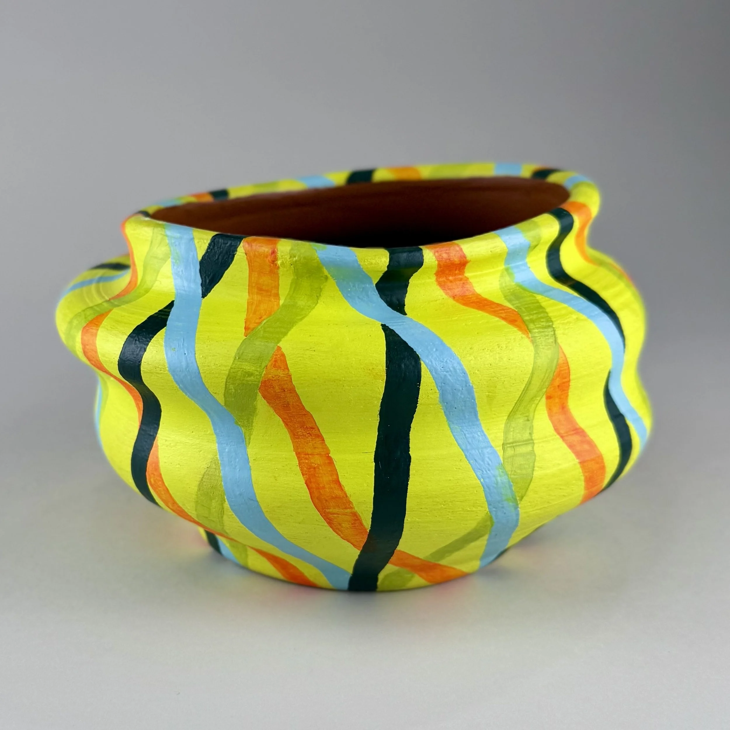 Untitled: After Riley 2 (PV10), 2025.  Acrylic on ceramic - 6 x 7 in.