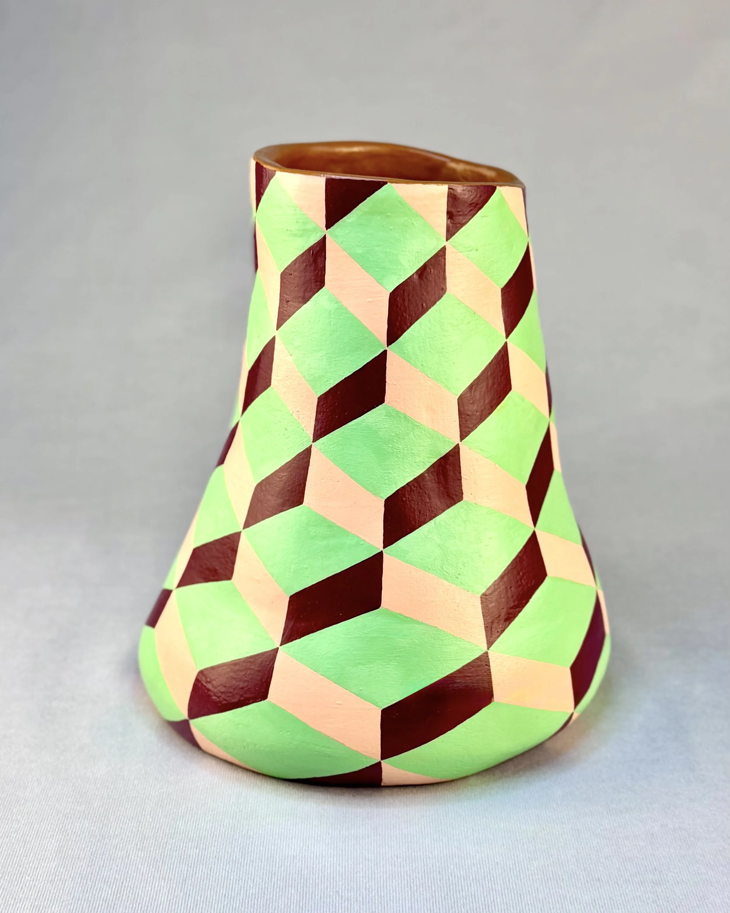 Untitled: Necker Cubes (PV1), 2023.  Enamel on ceramic - 12 x 8 in.