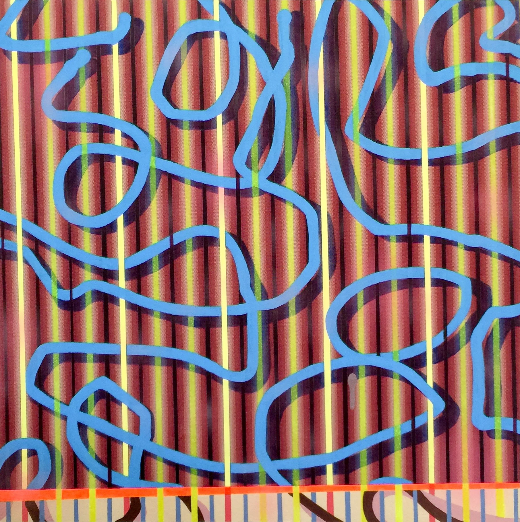 String Theory 1, 2019, fabric, acrylic and enamel on board - 20 x 20 in.