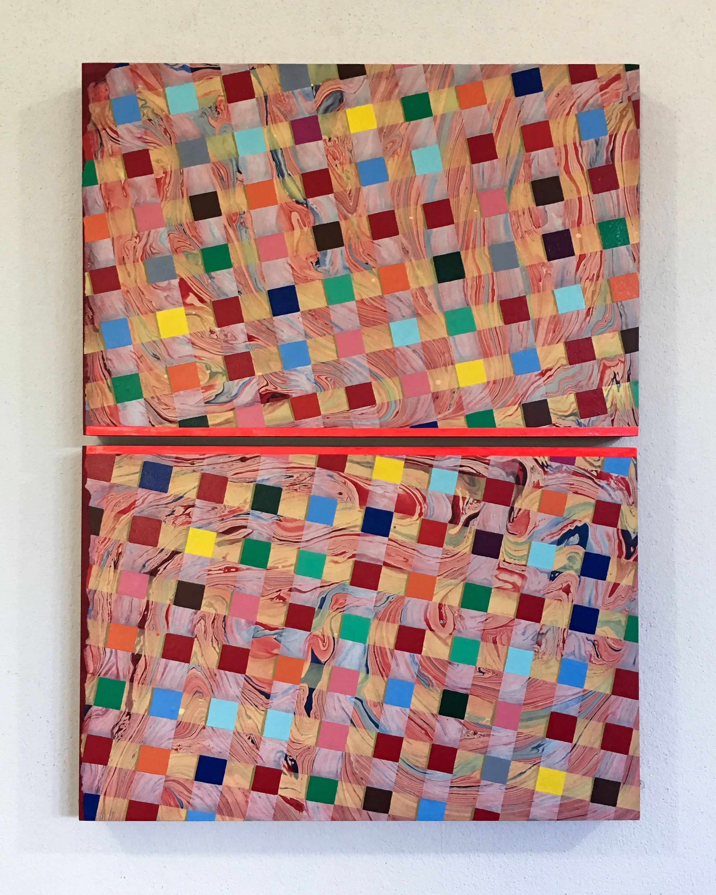 Rift, 2016, collage, acrylic, and enamel  on board - diptych 11 x 14 in. each