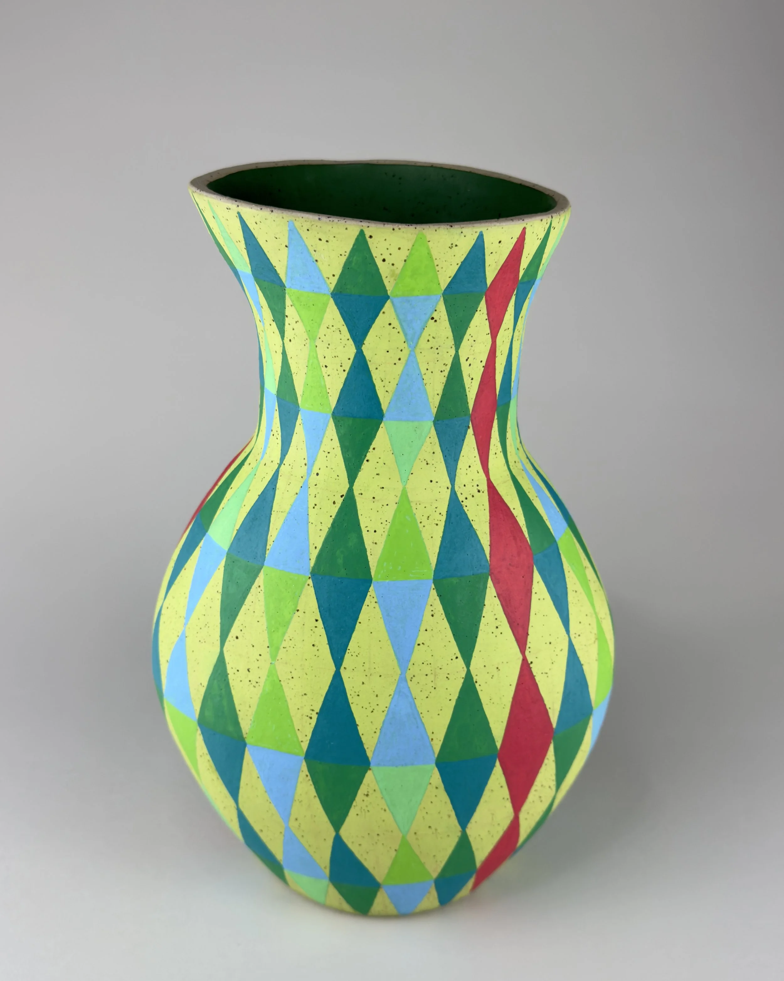 Untitled: Harlequin (PV12), 2025.  Acrylic and on ceramic - 12 x 6.5 in.