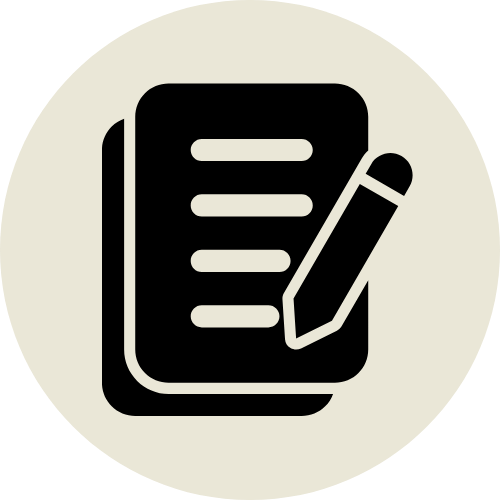 Icon of a clipboard and pencil, representing note-taking or editing.