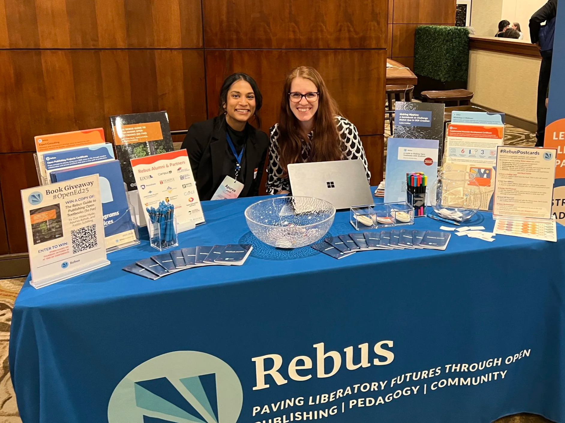 Apurva Ashok and Victoria Brame at the Rebus table during Open Education 2025