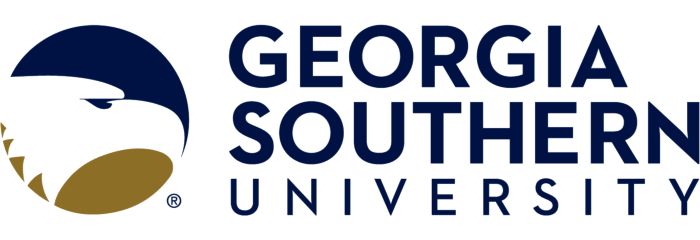 Georgia Southern University logo featuring an eagle's head in a circular design with the university name in bold blue text.