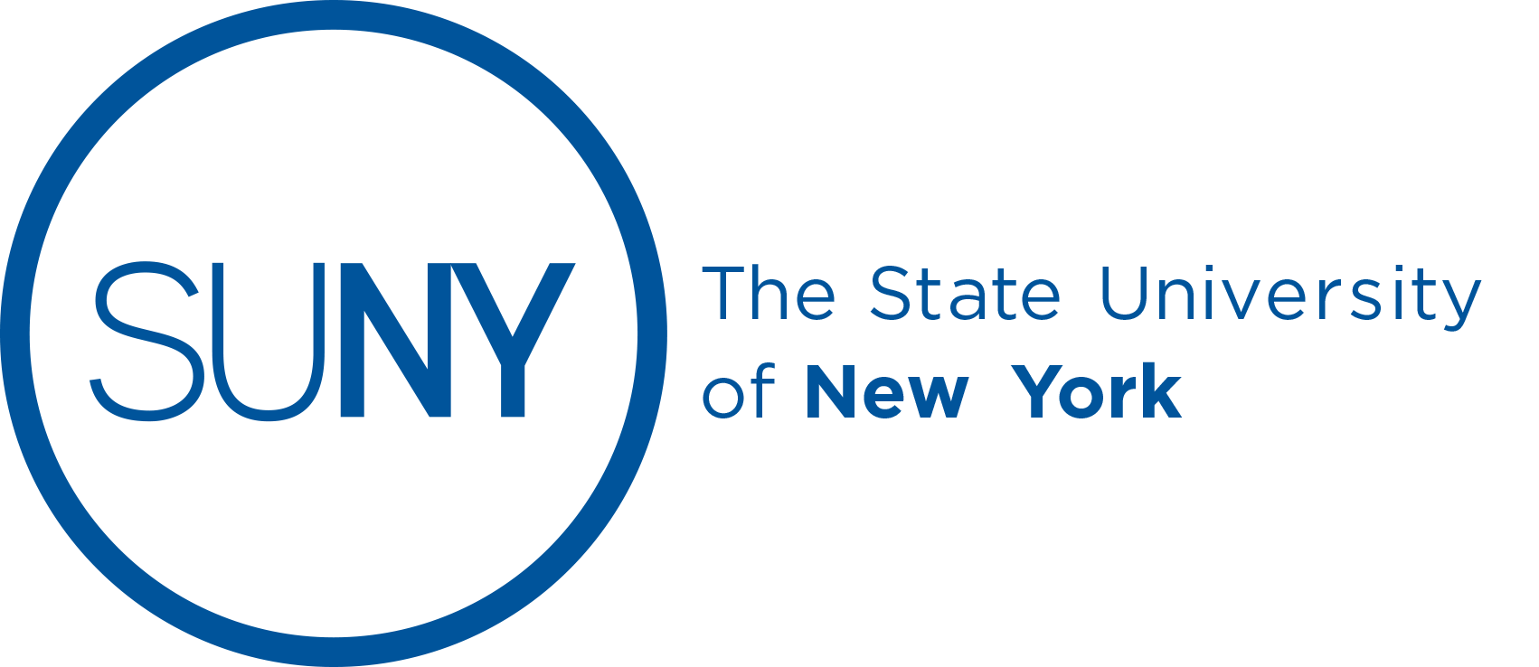 Logo of SUNY The State University of New York of New York, featuring a blue circle and text.