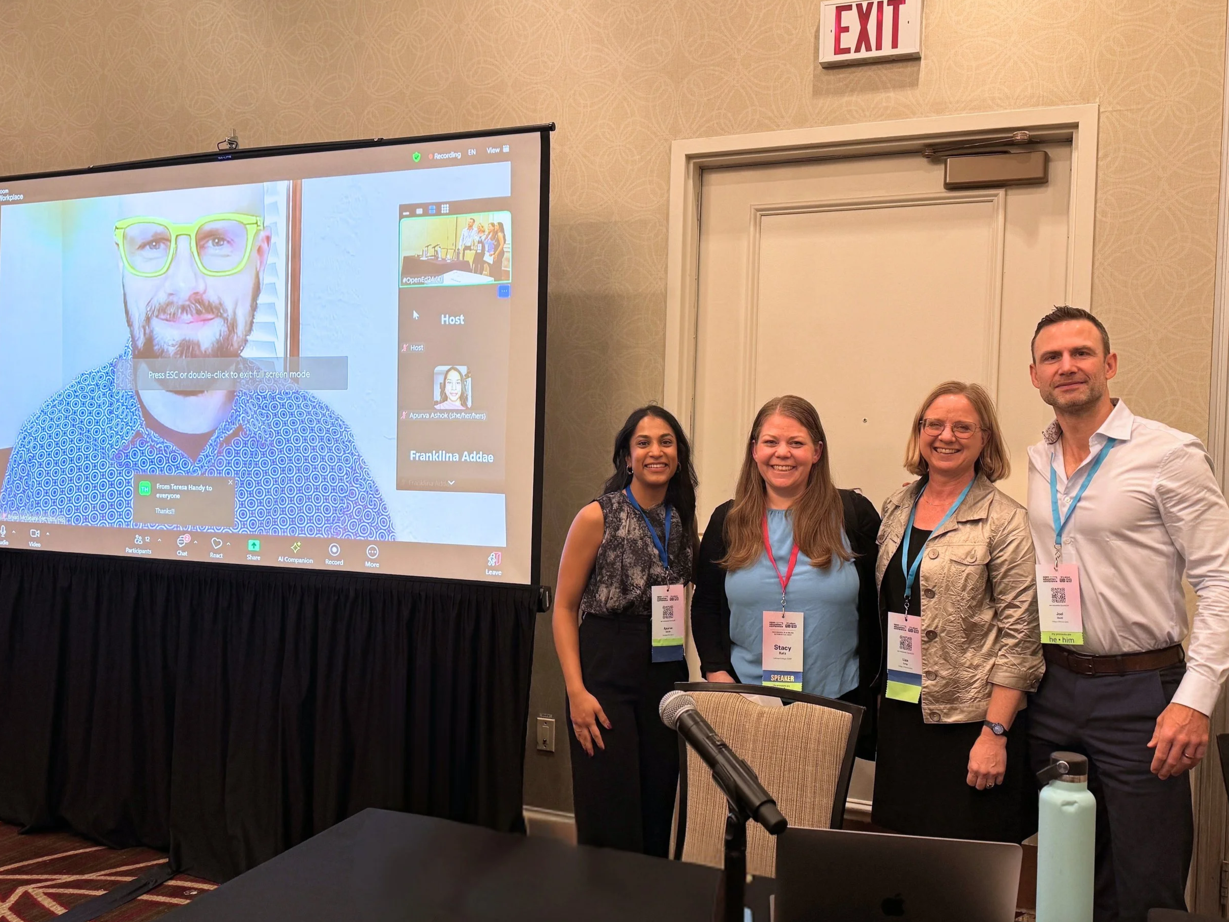 Apurva Ashok with Rebus Facilitators Bryan McGeary (screen), Stacy Katz, Liza Long, and Joel Gladd