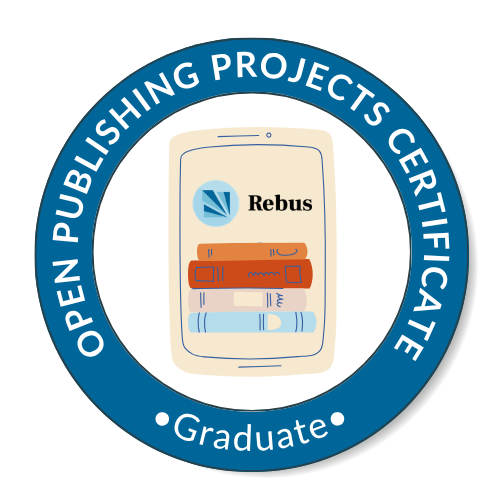 Open Publishing Projects Certificate badge featuring a smartphone displaying the Rebus logo and books, with text indicating 'Graduate'.
