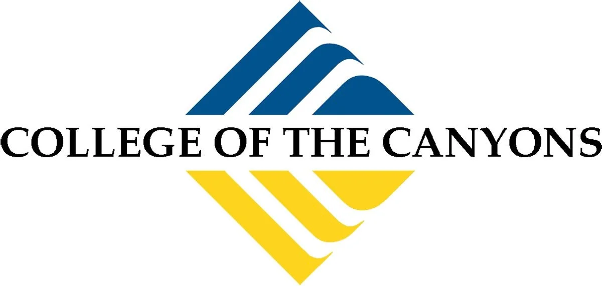 Logo for College of the Canyons, featuring a stylized mountain design in blue and yellow.