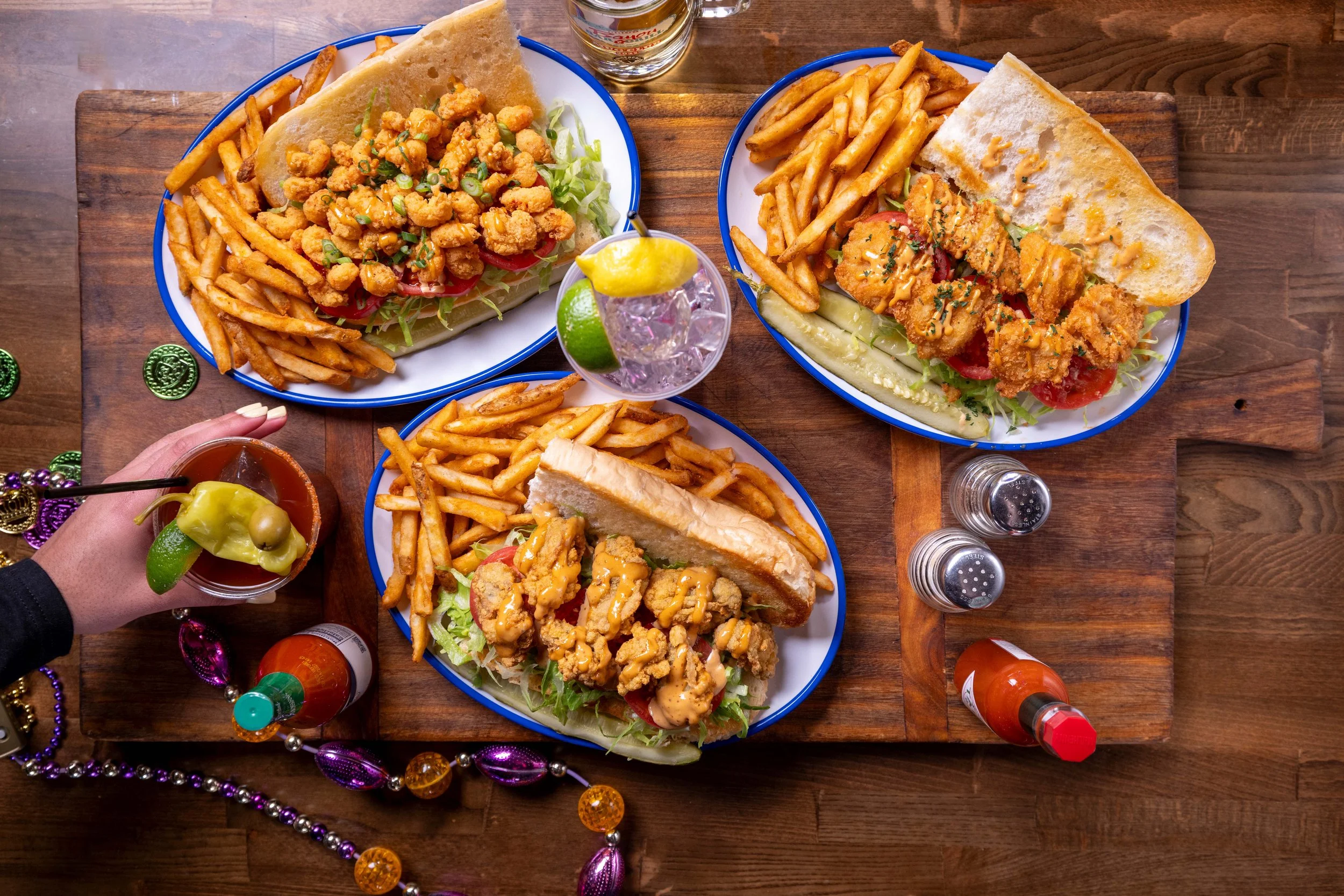 Table with po boys from Bayou Bar