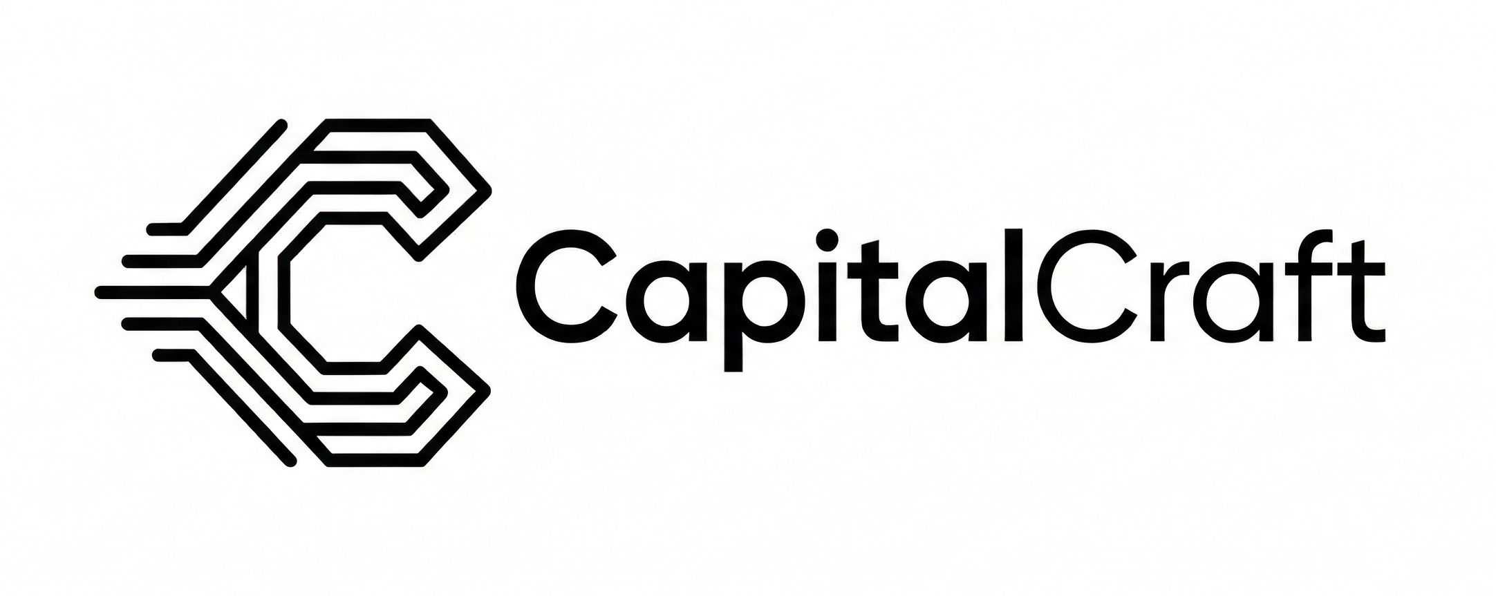 Logo for CapitalCraft featuring a stylized geometric C and the text 'CapitalCraft' in black.