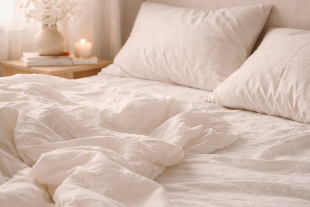 Peaceful bedroom setting representing intimacy and sexual health recovery