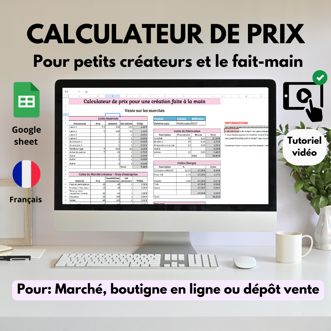 Modèle calculateur de prix pour petits créateurs et le fait-main / google sheet template