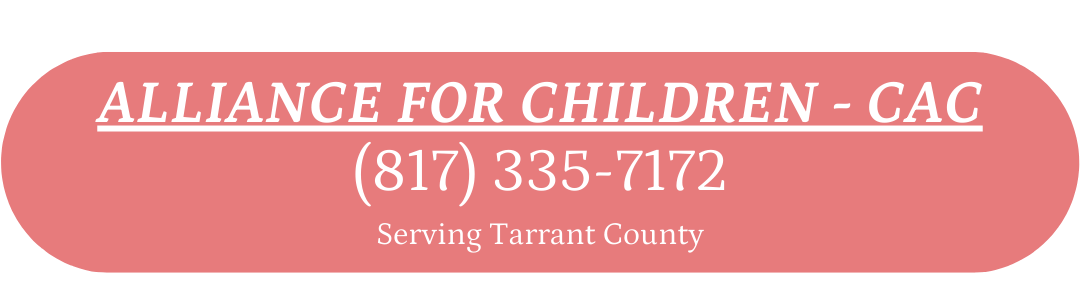 Pink oval sign with white text for Alliance for Children - CAC, phone number (817) 335-7172, serving Tarrant County.