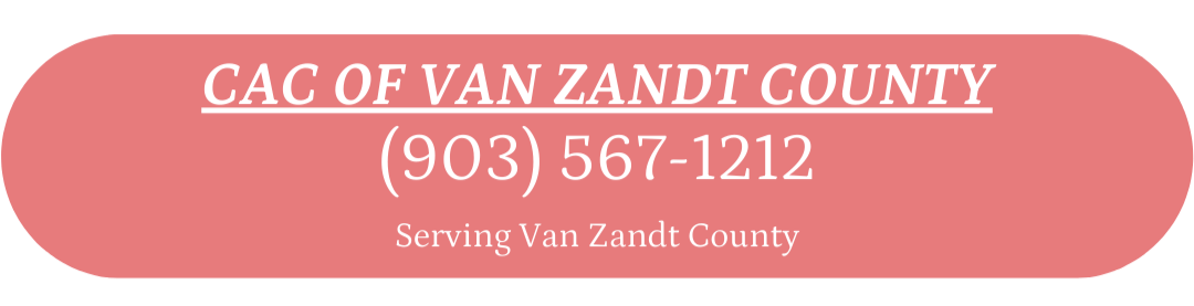 Red rounded rectangle sign displaying Contact and Service Information for CAC of Van Zandt County with phone number 903-567-1212.