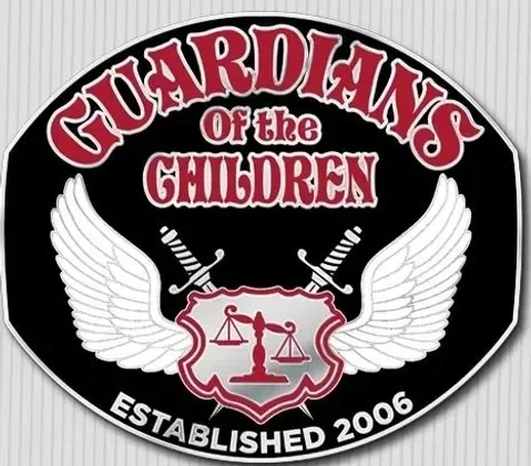 Logo with text reading "Guardians of the Children," with two swords and a shield with wings and a scale in the center, and "Established 2006" at the bottom.