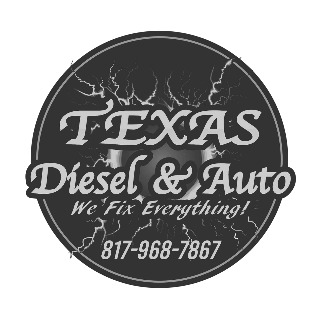Logo for Texas Diesel & Auto shop with a lightning bolt design, tagline 'We Fix Everything!', and phone number 817-968-7867.