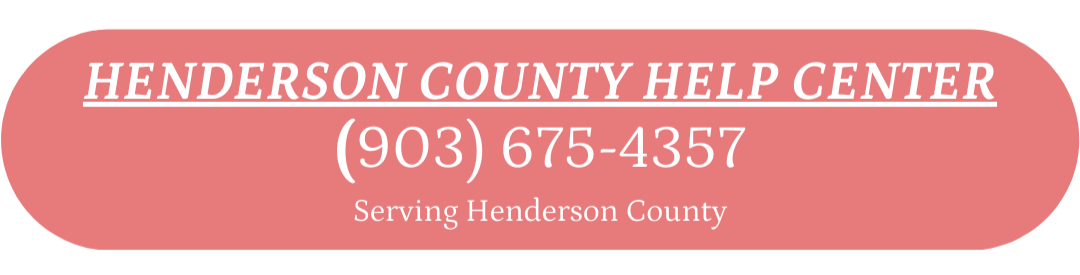 Red oval sign for Henderson County Help Center with white text, including a phone number and service area.