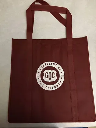 Maroon tote bag with white circular logo reading Guardians of the Children and GOC in the center.