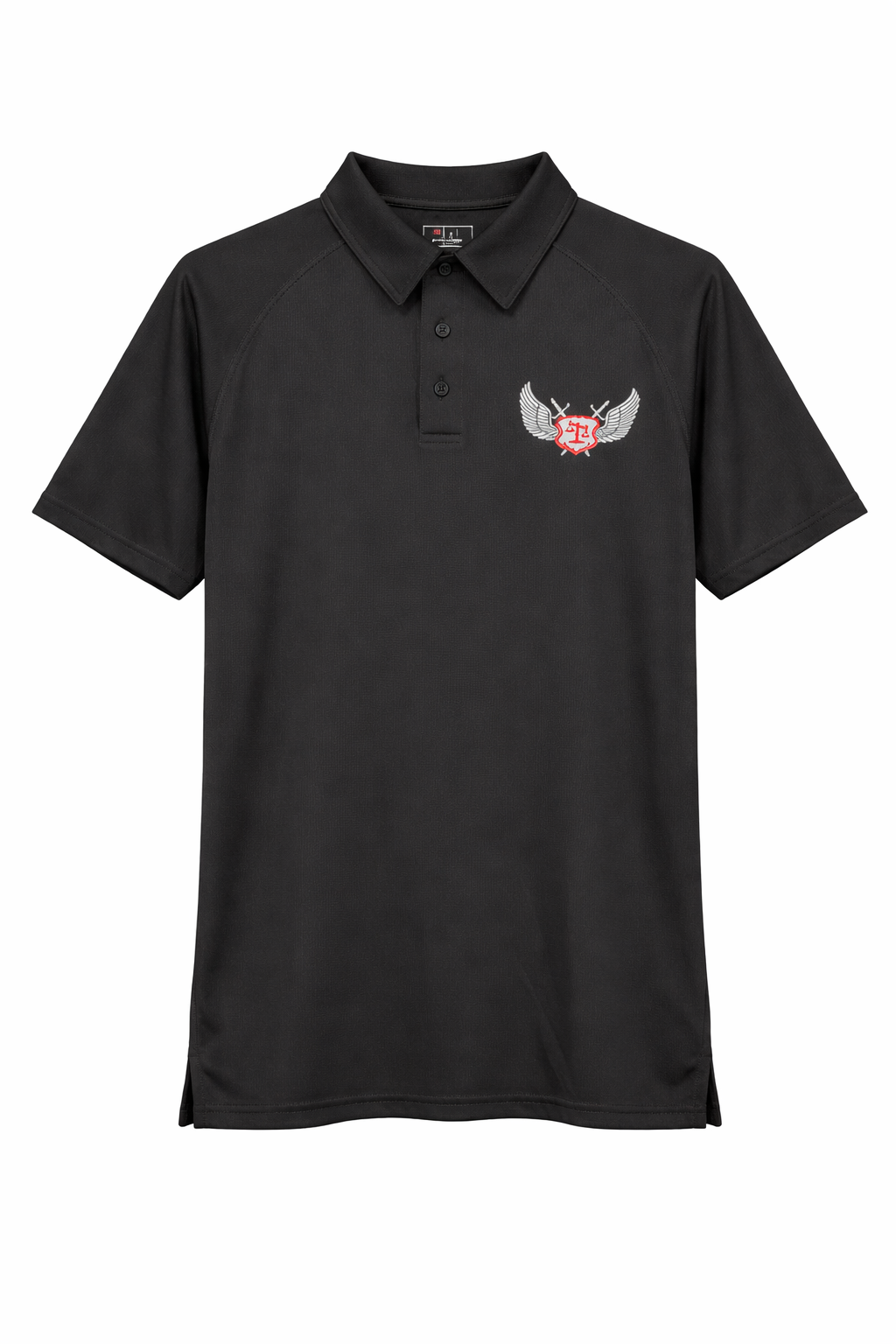 Black polo shirt with Guardians of the Children logo on the chest.