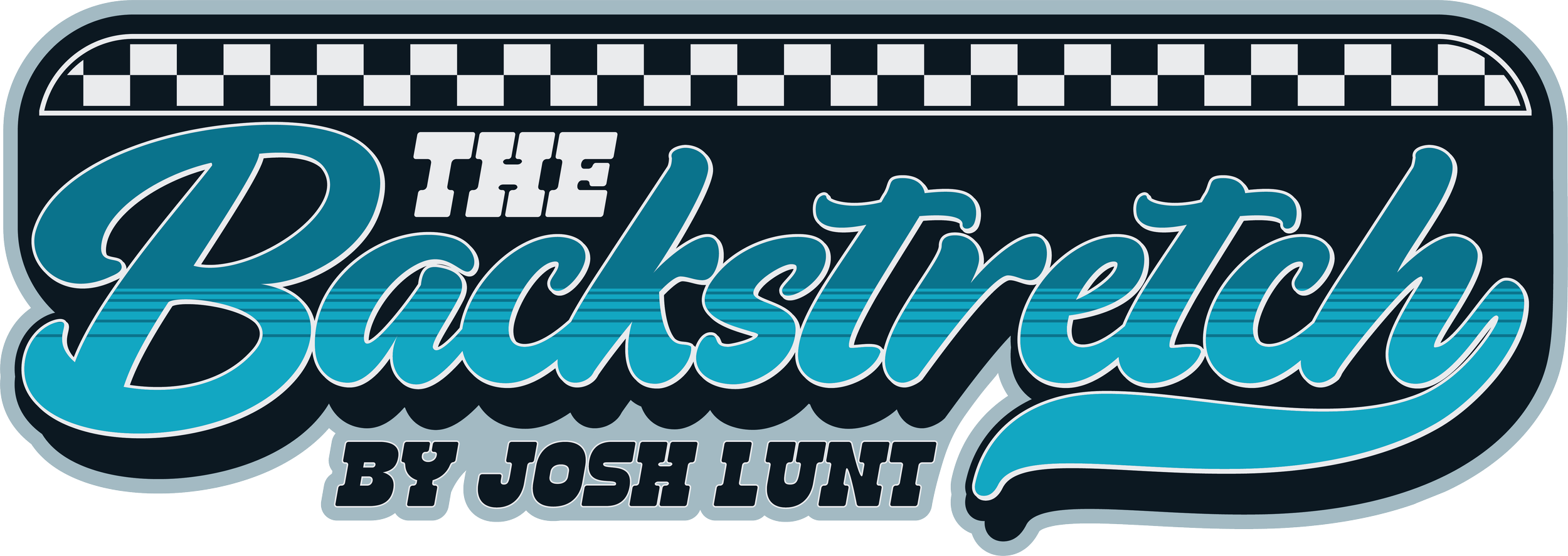 Logo for the podcast 'The Backyard' by Josh Lunt with a stylized design featuring blue and black colors and a checkered pattern at the top.