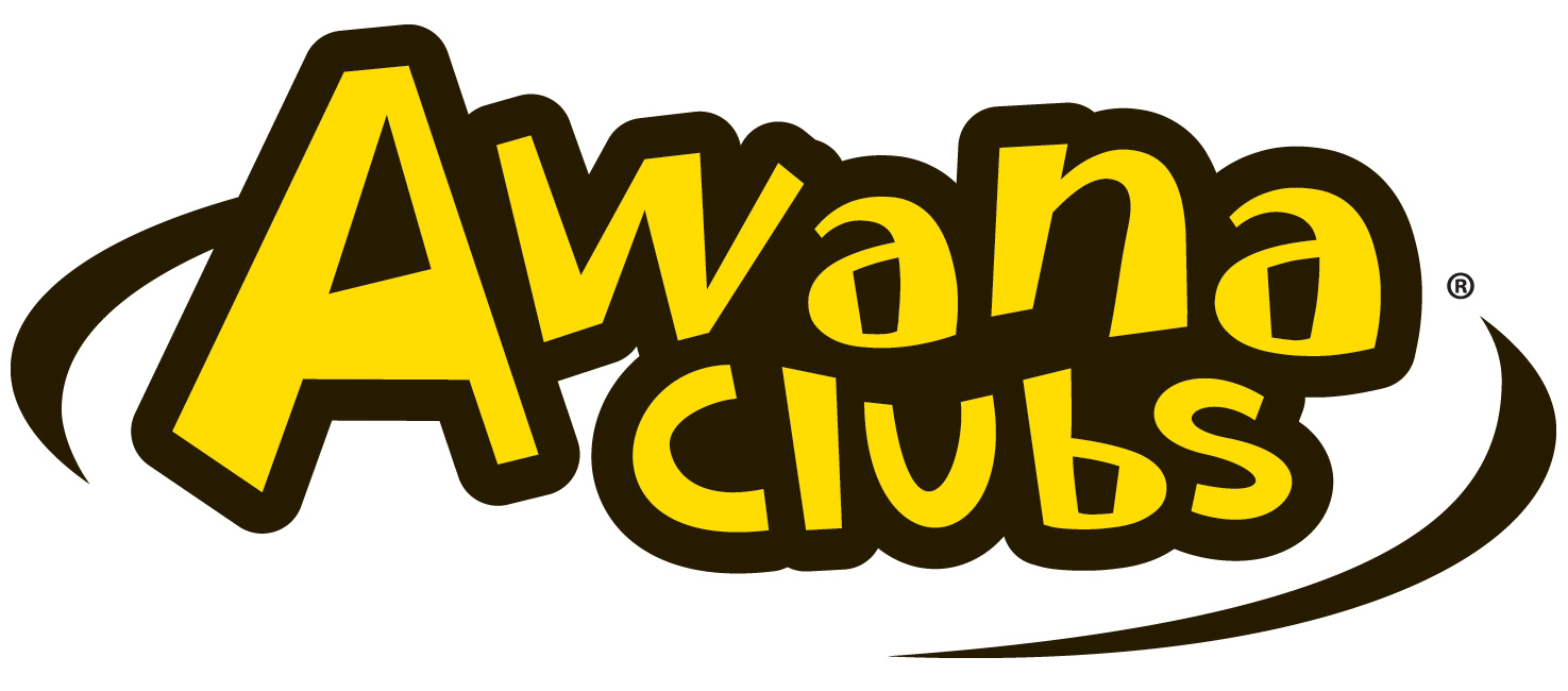 Yellow text with a black outline that reads 'Awana Clubs' with curved black lines above and below the text.